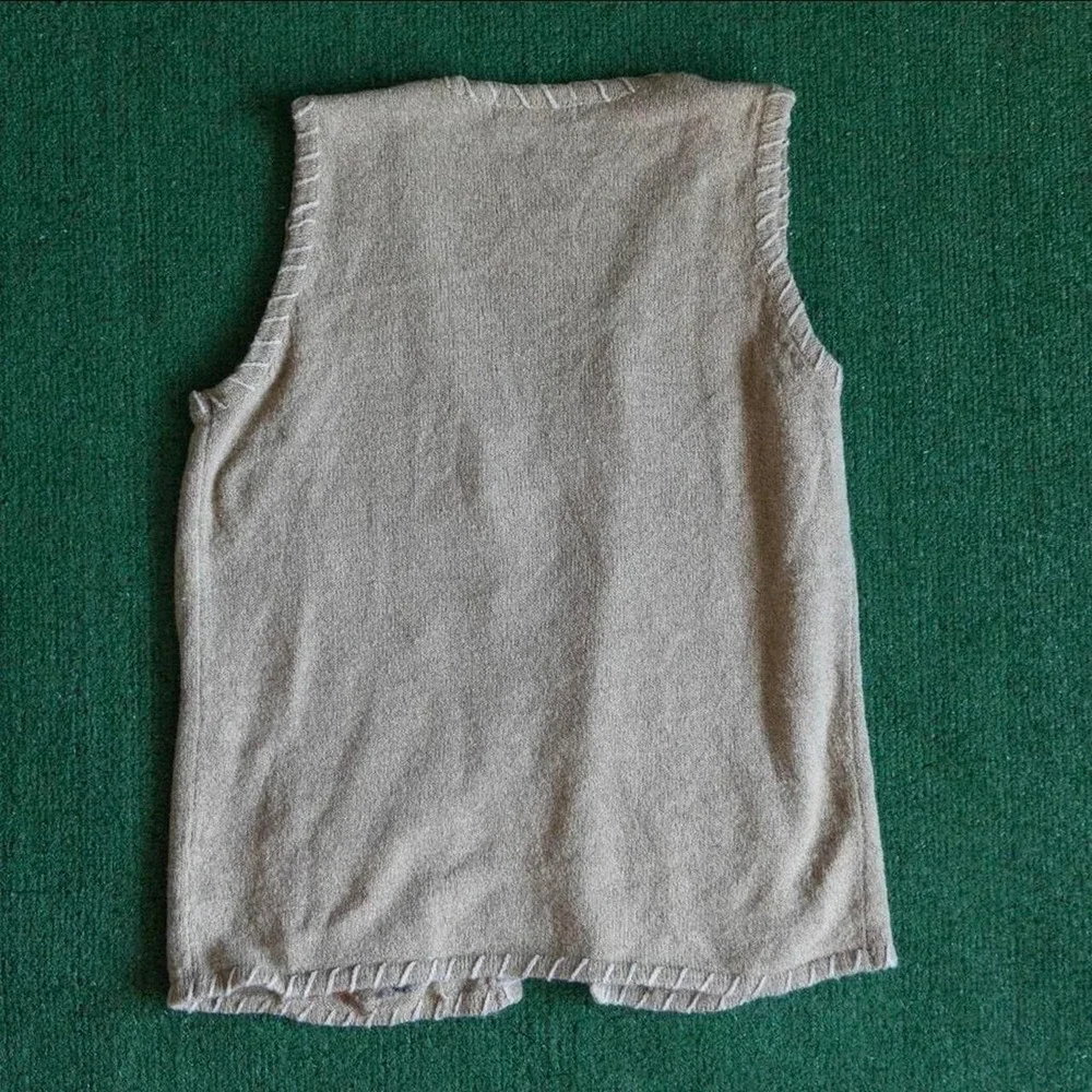 Vintage 80s 90s knit crochet beige vest button wool sweater